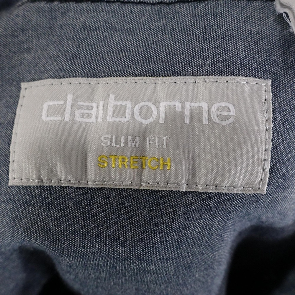 Claiborne Shirt Mens 2XL Black Gray Micro Print Short Sleeve Slim Fit Stretch - Picture 6 of 8